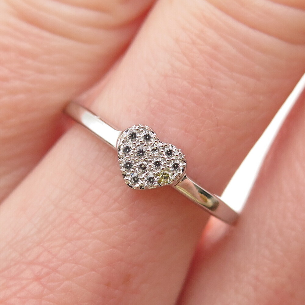 925 Sterling Silver Round-Cut C Z Heart Ring Size 7
